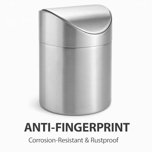 Small Mini Trash Can with Lid, Brushed Stainless Steel Small Tiny Mini Trash Bin Can, Mini Countertop Trash Cans for Desk Office, Swing Top Trash Bin 1.5 L/0.40 Gal (Sliver) - color: Silver