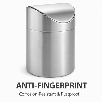 Small Mini Trash Can with Lid, Brushed Stainless Steel Small Tiny Mini Trash Bin Can, Mini Countertop Trash Cans for Desk Office, Swing Top Trash Bin 1.5 L/0.40 Gal (Sliver) - color: Silver