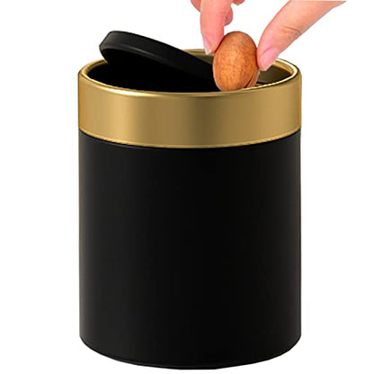 Mini Trash Can with Lid, Metal Small Tiny Mini Trash Bin Can, Mini Countertop Trash Cans for Desk Car Office Kitchen, Swing Top Trash Bin 1.5 L/0.40 Gal (Black) - color: Black