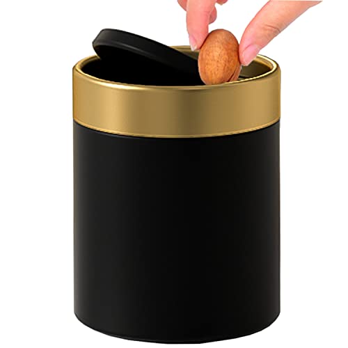 Mini Trash Can with Lid, Metal Small Tiny Mini Trash Bin Can, Mini Countertop Trash Cans for Desk Car Office Kitchen, Swing Top Trash Bin 1.5 L/0.40 Gal (Black) - color: Black