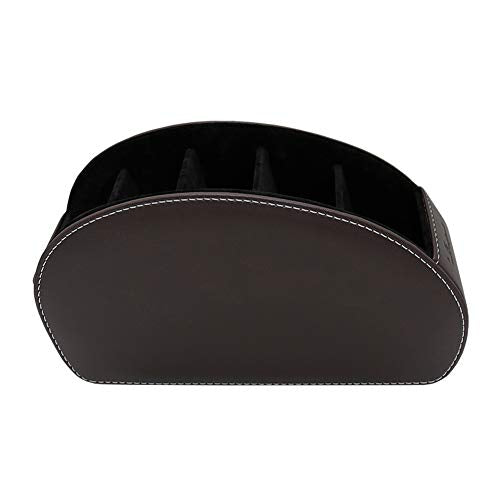 Remote Control Holder Organizer with Metal Bottom Stable Table Desk Leather Control Storage TV Remote Control Organizer with 5 Spacious Compartments (Brown with Metal Bottom) - color: Brown with Metal Bottom