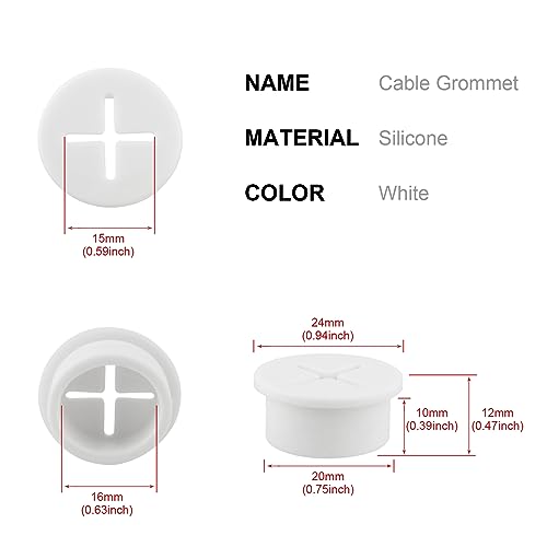 Desk Grommet,3/4 Inch Flexible Rubber Grommets, Silicone Cable Cord Grommet Wire Hole Cover for Desk, Table and Other Furnitures(12Pack) - size: 3/4IN/20mm White