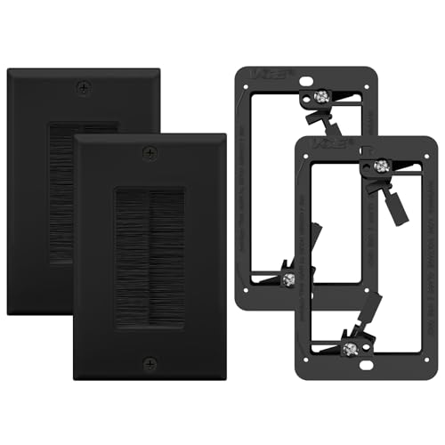 VCE Brush Wall Plate with Bracket, Cable Pass Through Insert Single Gang Decorator Wall Cover for Low Voltage Cables, Cord Hider for Wall Mount TV, Home Theater System, Black (2-Pack) - color: Black