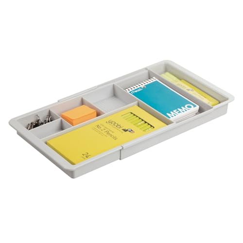 mDesign Expandable Plastic Drawer Organizer and Storage Container for Office Supplies - Gel Pen Pencil, Marker, Stationary, Desk Supply Holder for Drawers and Desktop - Lumiere Collection - Light Gray - color: Light Gray