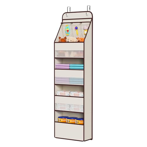 Univivi 5-Shelf Fabric Door Storage Over Door Hanging Organizer with 4 Large Pockets and 3 Small PVC Pockets Nursery Closet Cabinet Wall Mount Hanging Storage Organizers for Baby Nursery (Beige) - color: Beige, size: 5 LAYER