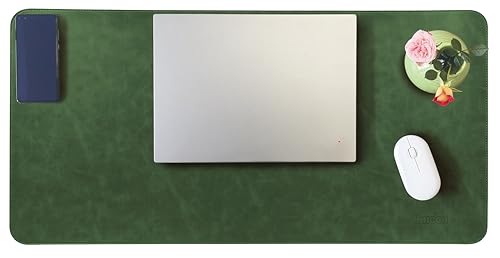 Soft Anti-Curl Faux PU Desk Mat 31.5"x15.7", Waterproof Heat Safe Non-Slip Vintage Desk Pad, Stitched Edge Wipeable Tear Resistant Desktop Protector for Work From Home Office (Retro Green) - color: Retro Green, size: 31.5"x15.7"