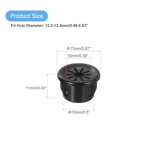 uxcell 30Pcs Cable Grommets, Snap Bushing Grommet for Holes with 0.5"(13mm) Mounting, Round Nylon Snap in Cable Desk Grommet for Cables and Cords Management, Black - size: 13mm