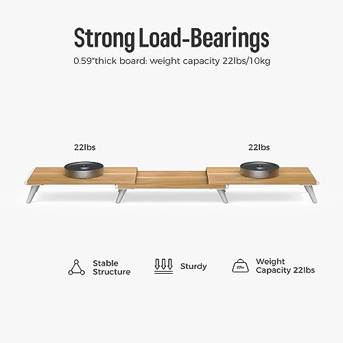 loukin Dual Monitor Stand Riser for Desk, 43.6"*8.2"*3.2" Large Computer Stand for 2 Monitors, Laptop, Printer, Length and Angle Adjustable Computer Shelf, Home Office,Max 43.6" Length Natural