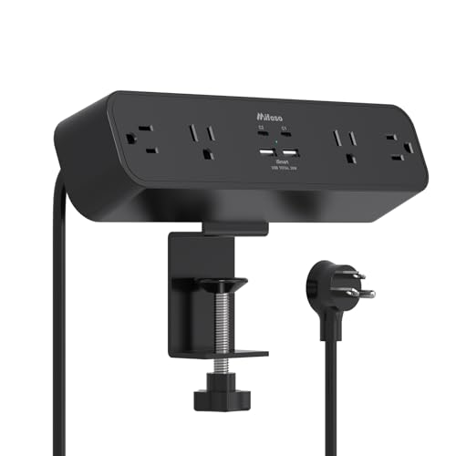 PD30W Desk Clamp Power Strip, Desktop Mount Surge Protector, Fast Charging Station, 5Ft Extension Cord Desk Mount Shelf with 4 Outlets 4 USB Ports (2 USB C), Home Office Accessories Essentials, Black - color: Black, size: PD30W