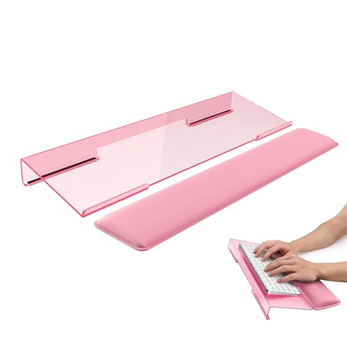 Computer Keyboard Stand and Wrist Rest Set, Keyboard Holder with Wrist Pad, Computer Wrist Support Pad, Keyboard Riser Holder with Wrist Pad for Office Home(Pink) - color: Pink