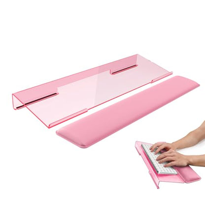Computer Keyboard Stand and Wrist Rest Set, Keyboard Holder with Wrist Pad, Computer Wrist Support Pad, Keyboard Riser Holder with Wrist Pad for Office Home(Pink) - color: Pink