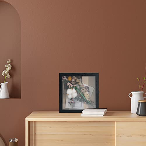 GraduatePro Shadow Box Frame 8x8 Display Case with Linen Back, Real Glass Window Door with Hinge, Picture Frame Wedding Bouquet Memorabilia Medals Photos Memory Box for Keepsakes, Rustic Black - color: Rustic Black, size: 8"x8" (20x20 cm)