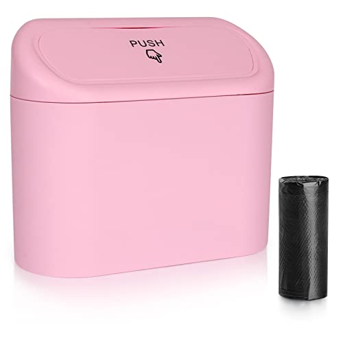 Accmor Car Trash Can with Lid, Vehicle Trash Bin Car Dustbin Garbage Organizer Holder with One Roll Trash Bag, Portable Hanging Mini Leakproof Cars Storage Bag Container for Auto, SUV, Office (Pink) - color: Pink