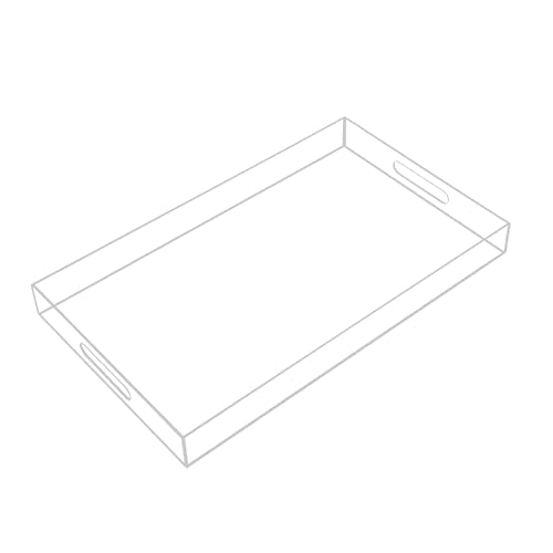 Clear Acrylic Serving Tray with Handles-Butler Trays for Coffee Table, Snacks,Breakfast in Bed, Kitchen Countertop,Vanity,Makeup Organizer,Ottoman (Clear, 12x20 Inch) - color: Clear, size: 20" x 12" x 2"