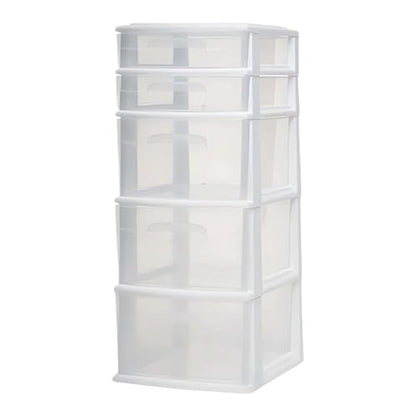 HOMZ 5-Drawer Storage Cart, Clear Plastic Drawers, 14.25" Wide Medium, White Frame - Organizing Drawer Containers for Home, Bathroom, Office, and Classroom - color: White frame with clear drawer