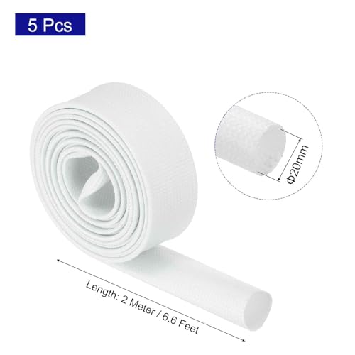 MECCANIXITY 5Pcs Wire Insulation Braid Fire Sleeve,6.6Ft-20mm ID White, High Temp Silicone Coated Fiberglass Sleeving for Automotive Hose Lines Electrical Wiring - color: White, size: 6.6Ft-20mm