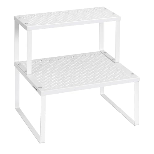 SONGMICS Spice Racks, Set of 2 Metal Cabinet Shelf Organizers, Countertop Organizers, Shelf Risers, Stackable, Expandable, White UKCS005W01 - color: White, size: 11"D x 12.6"W x 6.1"H + 5.5"D x 12.6"W x 6.1"H