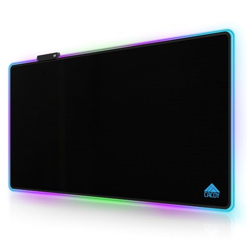 Cacoy 36" x 24" RGB Mouse Pad, XXL Mouse Mat with 9 LED Lighting Effect, Extended Desk Mat for Home Office Computer, Non-Slip Rubber Base, Stitched Edges, Gaming Mouse pad for Keyboard & Laptop, Black - color: Rgb, size: 36" x 24"