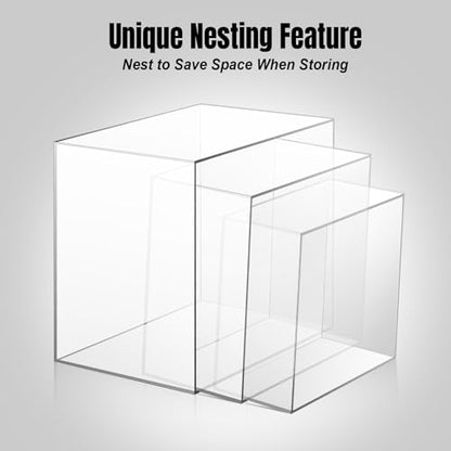 Clisela 3pcs Acrylic Cube Display Stands Box Risers Clear 6" 7" 8" | Food Risers for Buffet Table w/Hollow Bottoms, Decorative Display Stand Shelf for Dessert Collectibles Jewelry Figures Show - size: (6,7,8)"- Clear
