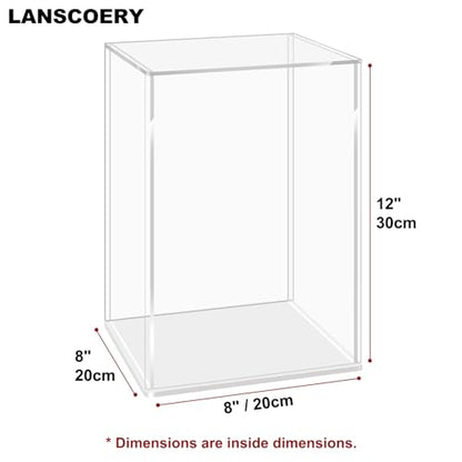 LANSCOERY Acrylic Display Case, 8x8x12 in, Upgraded Thickened UV-Resistant Showcase, 98% Clarity Dustproof Box with Glossy White Base for Action Figures, LEGO & Models, Includes Scraper & LED Light - color: White, size: 8x8x12inch; 20x20x30cm