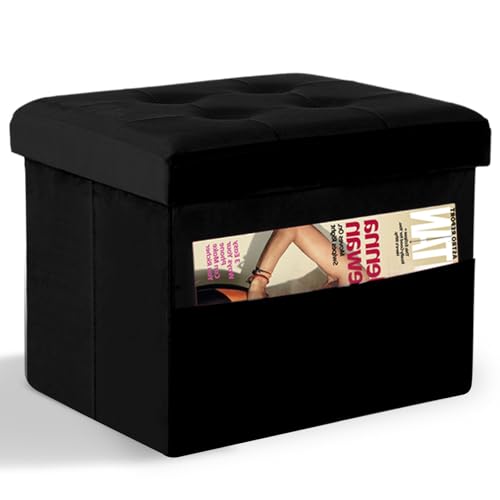 LINMAGCO Storage Ottoman Folding Foot Stool Foot Rest with Side Pocket Modern Ottoman with Storage Short Sofa Stool Velvet 17x13x13(Black) - color: Vblack(velvet), size: 13"D x 17"W x 13"H