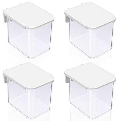Yulejo 4 Pack Pegboard Accessories with Lid White Clear Peg Board Bins with Hooks Containers Plastic Pegboard Bins for Garage Craft Room Storage Kitchen, 3.9 x 3.2 x 3.2 Inch