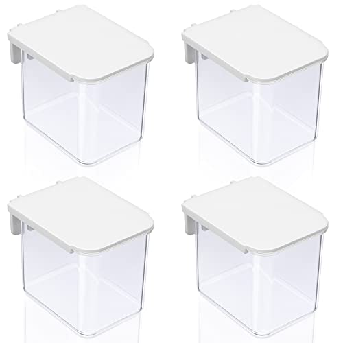 Yulejo 4 Pack Pegboard Accessories with Lid White Clear Peg Board Bins with Hooks Containers Plastic Pegboard Bins for Garage Craft Room Storage Kitchen, 3.9 x 3.2 x 3.2 Inch