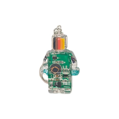 Upcycled Circuit Board Robot Keychain, Handmade Real PCB Resin Charm, Unique Cyberpunk Gift for IT - color: Green