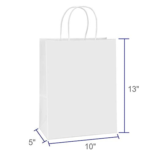 BagDream Paper Shopping Bags 10x5x13 100Pcs White Kraft Gift Bags with Handles Bulk, for Shopping, Merchandise, Retail, Party Favor, Gifts, Take-out, Recyclable Paper Sacks - color: White