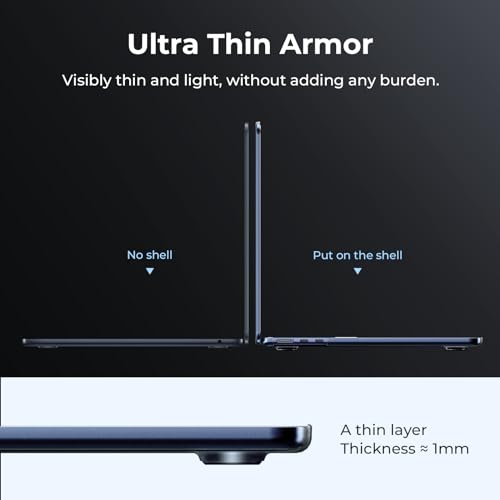 EooCoo Case Compatible with MacBook Air 13 inch M5 2026-2022 Release M4 M3 M2 A3449 A3240 A3113 A2681, Hard Shell&Keyboard Skin Cover&Screen Protector for Mac Air 13.6 inch, Matte Midnight - color: Matte Midnight