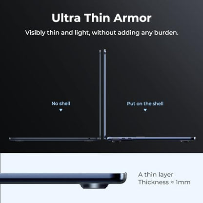 EooCoo Case Compatible with MacBook Air 13 inch M5 2026-2022 Release M4 M3 M2 A3449 A3240 A3113 A2681, Hard Shell&Keyboard Skin Cover&Screen Protector for Mac Air 13.6 inch, Matte Midnight - color: Matte Midnight