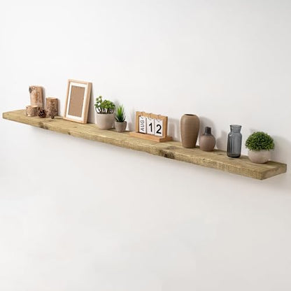 Acovy 72" Unfinished Solid Reclaimed Wood Floating Shelves, Rustic Heavy-Duty Wall Shelves, 8" Deep Floating Shelf for Living Room, Bathroom, Bedroom and Kitchen, Set of 1, Natural - color: Natural, size: 72inches-1P