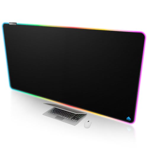 Cacoy 55"x27.5" Extra Large RGB Gaming Mouse Pad XXL, Extended LED Computer Keyboard Mouse Mat with 9 Light Mode, Oversize Office Desk Matt for Desktop with Stitched Edge & Non-Slip Rubber Base, Black - color: Rgb, size: 55" x 27.5"