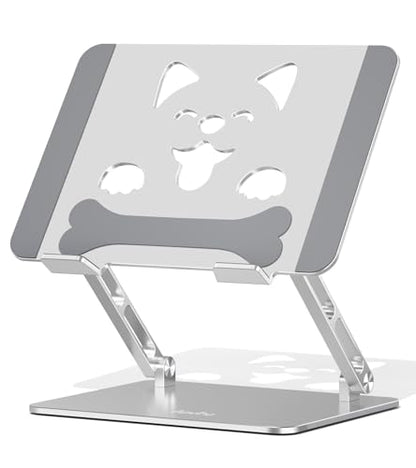 Aoviho Laptop Stand for Desk-Adjustable, Foldable, Portable, Ergonomic Aluminum Notebook Riser with Unique Puppy Shaped Vent, Desk Gift for 10"-17.3" Devices Mac, Dell, HP, Lenovo, Samsung, Silver - color: Silver
