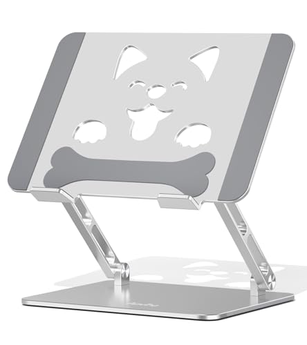 Aoviho Laptop Stand for Desk-Adjustable, Foldable, Portable, Ergonomic Aluminum Notebook Riser with Unique Puppy Shaped Vent, Desk Gift for 10"-17.3" Devices Mac, Dell, HP, Lenovo, Samsung, Silver - color: Silver