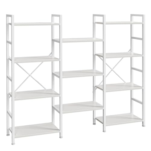 SUPERJARE Triple Bookshelf, Bookcase with 11 Open Display Shelves, Wide Book Shelf Book Case for Home & Office, 4 Tier, White - color: White, size: 4 Tier