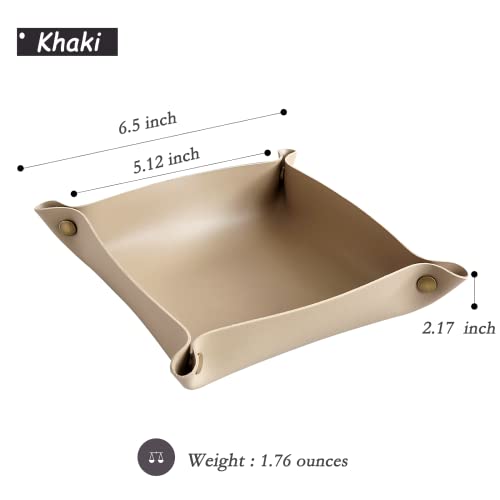 Leather Valet Tray, Small Catchall Tray, Desktop Storage Organizer, EDC Dump Tray for Key, Phone, Jewelry, Wallet, Coin, Watch (Khaki-S) - color: Khaki