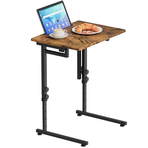 Folding TV Tray Dinner Table for Living Room,Adjustable Height Tv Tray,Portable Dinner Snack Trays Table,Small Foldable C-Shaped End Table for Eating with No Assembly Required (Brown) - color: Brown+black