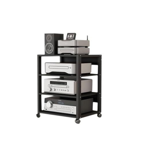 4 Tier Audio Rack Tower, CD Record Player Stereo Receiver AV Equipment Cabinet Display Rack, Weight Capacity 661 lbs, with Adjustable Wooden Shelves for Home (4 Tier Black) - size: 4 Tier Black