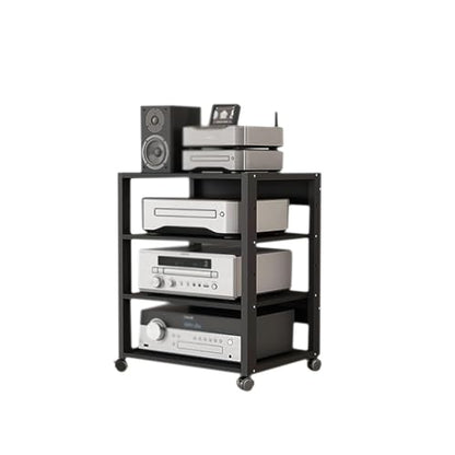 4 Tier Audio Rack Tower, CD Record Player Stereo Receiver AV Equipment Cabinet Display Rack, Weight Capacity 661 lbs, with Adjustable Wooden Shelves for Home (4 Tier Black) - size: 4 Tier Black