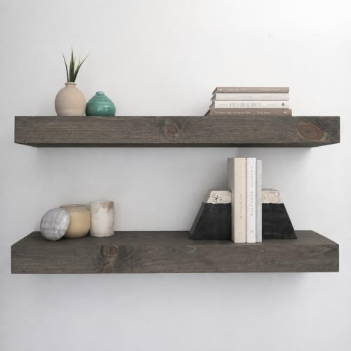 Urbandi Modern Floating Shelves 3 Inches Thick for Wall, Wide Shelves for Kitchen, Living Room, Bedroom, and Bathroom, Natural Pine Wood, Rustic Wooden Shelf, (Set of 2) (Aged Barrel, 48Lx3Hx6D) - color: Aged Barrel, size: 48Lx3Hx6D