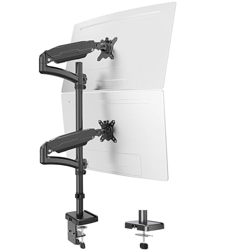 MOUNT PRO Vertical Dual Monitor Mount, Stacked Monitor Stand for 2 Computer Screens up to 32 inches, Full Motion Adjustable Tall Display Desk Mount, Each Arm Holds up to 17.6lbs, VESA Mount - size: Max 32“ Gas Spring