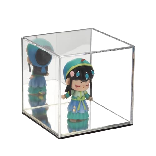 Mirrored Clear Acrylic Box for Collectibles Display, Assemble Display Case with Mirror Background, Alternative Storage Showcase for Collectibles Crystals Minerals Slab Fossil Coral, 4x4x4Inch - size: 4x4x4Inch
