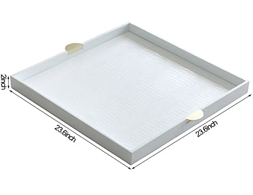 HofferRuffer Extra Large Square Serving Tray, Elegant Faux Leather Ottoman Tray with Gold Hardware Handles, Serve Tea, Coffee or Breakfast in Bed, 23.6 x 23.6 inches, White Large Square - color: White, size: 23.6" x 23.6" x 2"