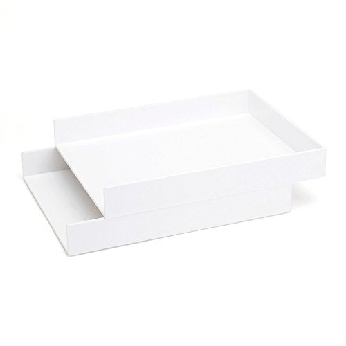 Poppin Stackable Letter Tray (2 Pack) - Modular Lacquer Desk Trays for Office Organization, Color-Coordinated Office Supplies for Desk, Paper Trays (White, 2pk Letter Tray) - color: White, size: 12.5" x 9.8" x 1.8"
