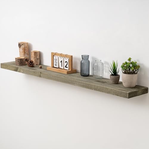 Acovy 48" Unfinished Solid Reclaimed Wood Floating Shelves, Rustic Heavy-Duty Wall Shelves, 8" Deep Floating Shelf for Living Room, Bathroom, Bedroom and Kitchen, Set of 1, Grey - color: Cement Grey, size: 48inches-1P