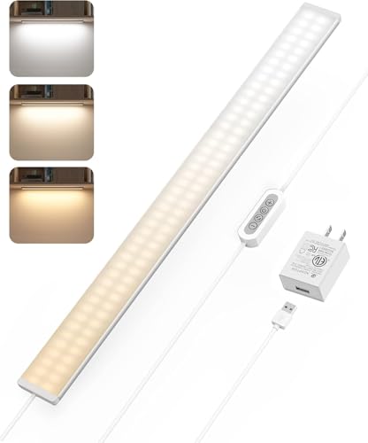 ASOKO Dimmable Desk Light Strip Bar, 3 Temps Under Cabinet Lighting with Memory Function, 24inch Plug in USB Led Undercounter Light for Kitchen/Shelf/Workbench/Desk (3000K/4000K/6000K) - size: 24 Inch