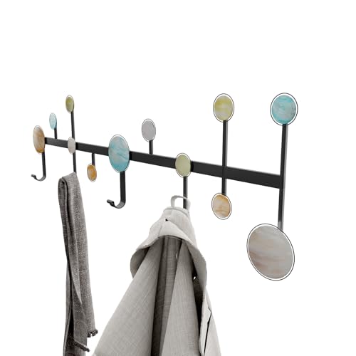 AROCUSHI 25.5" Wall Mounted Coat Rack with 5 Hooks-Modern Metal Wall Decoration Organizer，Black Matte Finish with Shell Decor, Heavy Duty Hanging Hooks (Includes Mounting Hardware & Adhesive) - style: Heartbeat