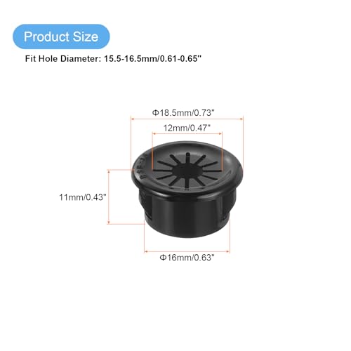 uxcell 30Pcs Cable Grommets, Snap Bushing Grommet for Holes with 0.63"(16mm) Mounting, Round Nylon Snap in Cable Desk Grommet for Cables and Cords Management, Black - size: 16mm