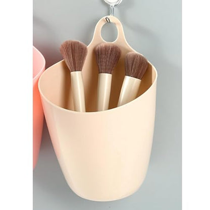 Small Hanging Trash Can, Mini Hangable Desktop Garbage Bin & Pen Holder Wall Mounted or Desk Side Mini Trash Can for Office Bedroom Kitchen Multi Functional Small Storage Organizer (Beige)